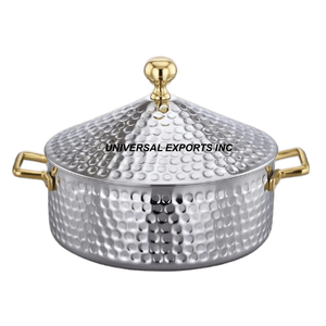 Olla caliente martillada con acabado dorado y plateado, cazuela hecha a mano de calidad superior, recién llegado, calentador de alimentos de metal decorativo de lujo - Product Image 5
