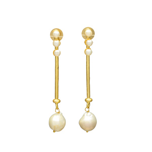 ต่างหูมุกยาวสไตล์วินเทจประดับด้วยทองเหลืองและชุบทองไข่มุกน้ำจืดแบบบาร็อคไข่มุกดีไซน์เล็กห้อยด้านล่างสำหรับงานแต่งงาน - Product Image 1