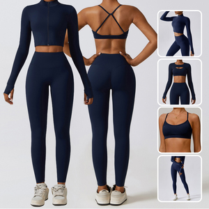 Ensembles d'entraînement 3 pièces vêtements de sport pour femmes vêtements de sport vêtements de sport vêtements actifs durables à manches longues pantalons de fitness et de yoga ensembles - Product Image 2