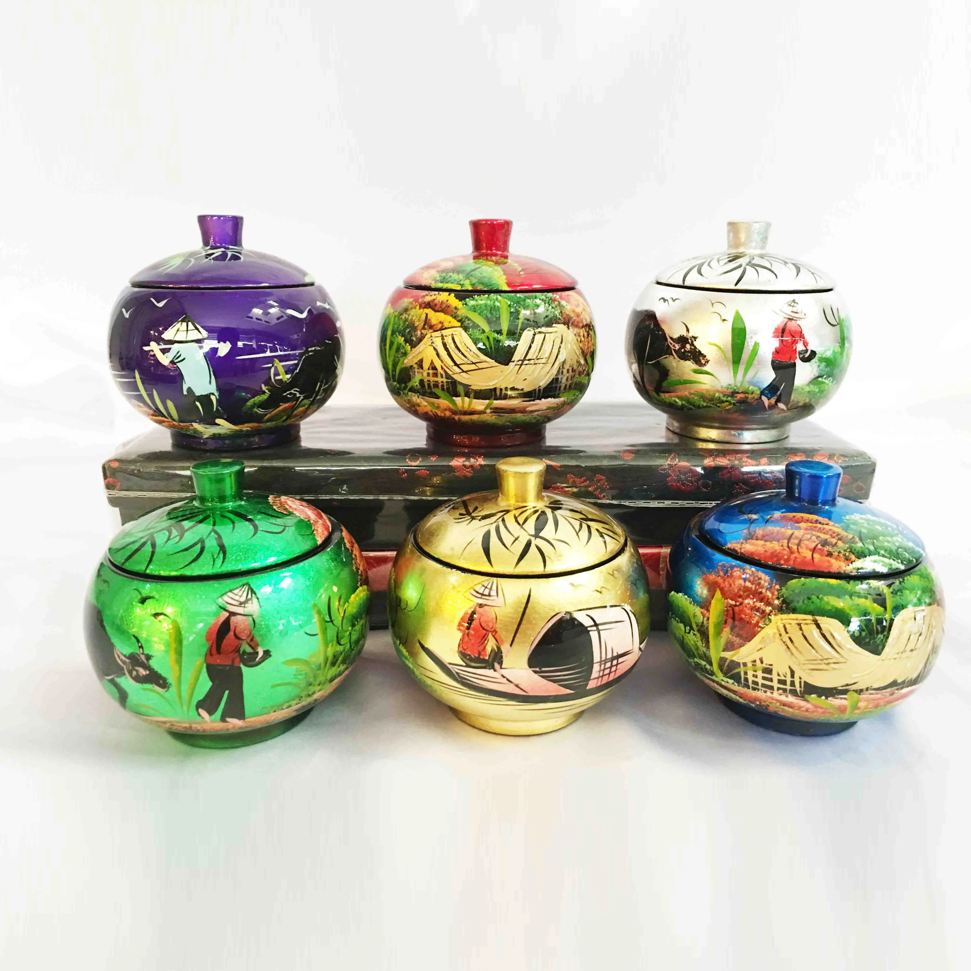 Luxury round lacquer jars small container jar candy storage containers decor gifts wholesale made in Vietnam