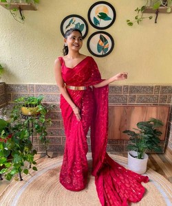 Sari Silk prêt à porter vêtements de mariage de fête indiens en prix de gros broderie traditionnelle travail banarasi khadi - Product Image 2