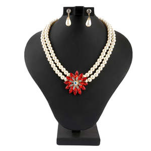 ชุดจี้ไข่มุกสำหรับผู้หญิง - สีแดงเลือดหมู - Product Image 1