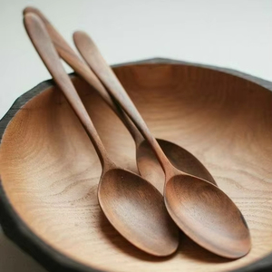 Juego de utensilios de cocina de madera natural de teca o acacia con soporte para cucharas Cucharas de cocina de madera y soporte para utensilios - Product Image 1