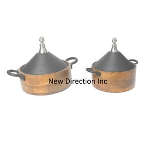 Pots chauds de forme ronde avec base en bois Casseroles à double paroi isolées au design fait à la main servant une marmite - Product Image 1