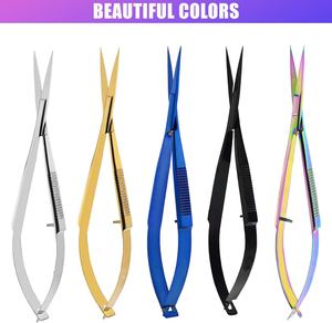 Ciseaux à ressort en acier inoxydable façonnage et coupe des sourcils et des cils de précision Action de ressort ciseaux droits et incurvés extra pointus - Product Image 4