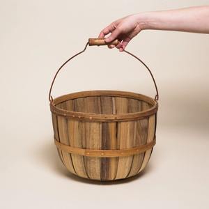 Best Selling Wholesale Round Wood Bushel <b>Basket</b> Handicraft Cheap Price Wooden Crab <b>Basket</b> <b>with</b> <b>Handles</b> made in Vietnam - Product Image 3