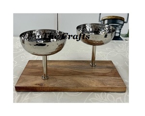 <b>Set</b> Of Two Round Shape Chocolate <b>Bowl</b> In Wooden And Stainless Steel Snacks Serving <b>Bowl</b> For Home Usage - Product Image 4