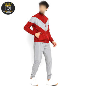 Mock Collar Contraste Rojo Gris Color Cremallera completa Entrenamiento para adultos Ropa deportiva Chándales de diseño único de la más alta calidad - Product Image 2