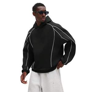 Nouveau sweat à capuche oversize pour homme en molleton patchwork d'hiver, écologique, avec broderie 3D et passepoil contrasté, en tissu de coton - Product Image 5