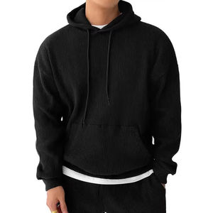 Sudadera con capucha OEM personalizada al por mayor, estilo crop boxy, de 400 g/m² de gramaje pesado, térmica tipo gofre, con bolsillo grande y diseño holgado - Product Image 3