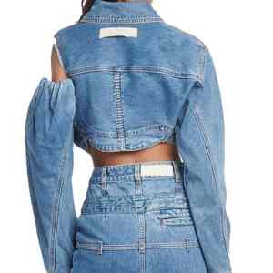 Brand New Custom Made Autumn Winter Gradient Denim Jacket <b>Women</b> American Washed Distressed Plain <b>Short</b> Lapel Denim Jacket - Product Image 3