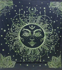 POTLY SUN FACE PRINT Estilo bohemio Hippie Diseño indio Sábanas Colgante de pared Decoración para el hogar Tapices para dormitorio - Product Image 1