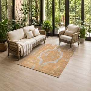 Tapis de salon en chenille antidérapant, imprimé numériquement, style oriental traditionnel, beige et marron, lavable en machine, vente en gros - RUGS DEPOT LXDP-0522 - Product Image 6
