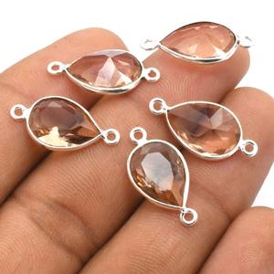 18X11mm(1 boucle) 22X11mm(2 boucles) Connecteur de pierres précieuses en calcédoine rose Lot plaqué or 18 carats et argent sterling pour la fabrication de bijoux C5-8 - Product Image 3