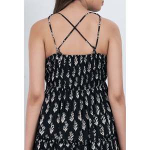 Vestido Midi Negro Floral con Cuello en V sin Mangas para Mujer, de Algodón Elástico, Corte Imperio, Transpirable, Estilo Fiesta para Club Nocturno - Product Image 1