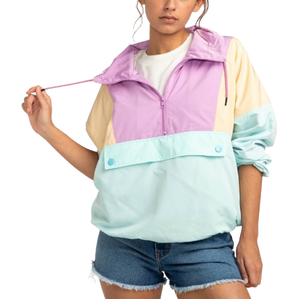 แจ็กเก็ตกันลมไนลอนสำหรับผู้หญิงระบายอากาศได้ดีน้ำหนักเบาแห้งเร็วสีตัดกัน - Product Image 4