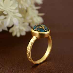 Fabricante de anillos de piedras preciosas de alta calidad, cobre Natural, turquesa, ovalado, Plata de Ley 925, conjunto de bisel chapado en oro, regalo para mujer - Product Image 5