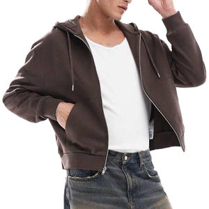 OWN FACTORY <b>Cropped</b> Boxy Fit <b>Zip</b> <b>up</b> <b>Hoodies</b> for Mens High Quality French Terry Acid Wash Patch Embroidery Factory <b>Hoodies</b> - Product Image 1