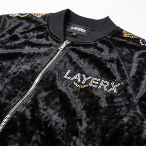 Ensemble de survêtement pour femme en velours froissé imprimé avec veste bomber à strass et pantalon de jogging, style streetwear, poids moyen, Y2K, personnalisable, vente en gros - Product Image 3