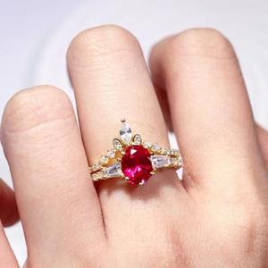 Belle bague de fiançailles double en argent sterling plaqué or avec rubis cultivé en laboratoire certifié IGI, cadeau de fête et de festival - Product Image 4