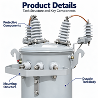 Transformateur de distribution monophasé monté sur poteau, immergé dans l'huile, 50 KVA, 6 KV, 480V, pour réseau électrique, série S, petit modèle