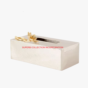 Caja de pañuelos de Metal martillado de calidad creativa caja de pañuelos decorativa de mesa de Hotel para el hogar admirable con acento Floral al precio más bajo - Product Image 2