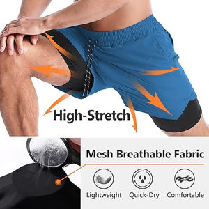 Pantalones cortos de gimnasio OEM para hombre, cintura elástica, cómodos, informales, con patrón sólido, pantalones cortos de entrenamiento, transpirables, teñidos lisos, para pantalones cortos personalizados para hombre - Product Image 2