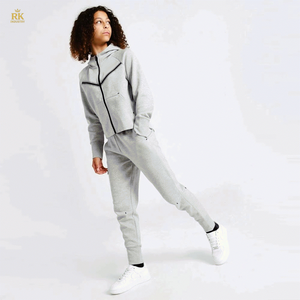 Logo de marque personnalisé 69% coton 31% polyester bleu ciel garçons Tech polaire survêtement fermeture éclair complète à capuche Joggers pantalons de survêtement survêtement - Product Image 1