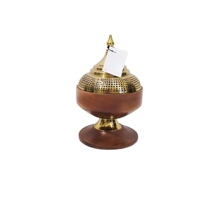 Premium Gold Plated Etching Design Top Wooden Body <b>Bakhoor</b> <b>Burner</b> for Home Indoor Fragrance Use Mabkhar Incense <b>Burner</b> Holder - Product Image 3