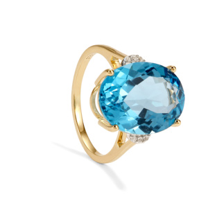 Anillo de Topacio Azul Suizo con Corte Esmeralda y Circonita Blanca, Chapado en Oro de 9K y Rodio, Joyería Fina - Product Image 1