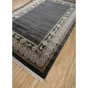 Alfombras de Seda Tejidas a Mano con Gemas, Diseño Geométrico Gris y Negro para el Hogar o Pasillo de Adolescentes - AIPS-1001 - Product Image 2