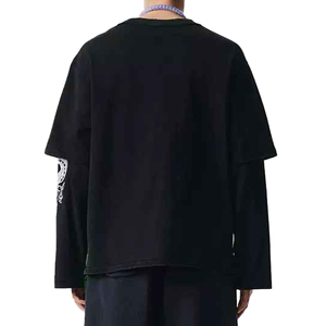 Camiseta Urbana Gráfica Holgada de Hip Hop de Doble Capa, 100% Algodón, Lavado Ácido Térmico, con Pedrería, Camisetas Extra Grandes de Doble Capa - Product Image 3