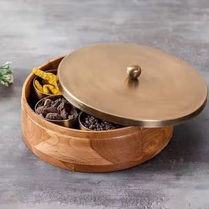 Premium Printed Natural <b>Wooden</b> Tabletop Spice Box Home Adjustable Outdoor Spice and dry fruits box - Product Image 5