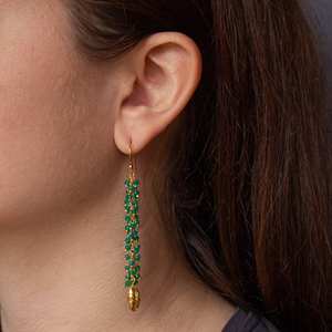 Longues boucles d'oreilles pendantes en quartz vert et or vermeil fabriquées à partir de boucles d'oreilles en argent sterling massif 925 avec crochet - Product Image 3