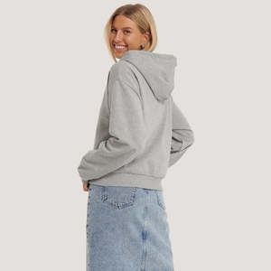 Sweat à capuche court gris chiné pour femmes 100% coton surdimensionné Streetwear pull doux polaire Premium décontracté sweats à capuche pour femmes - Product Image 2