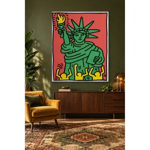 Fida Keith Haring Statue de la Liberté verte sur fond rouge Impression sur toile - Product Image 5