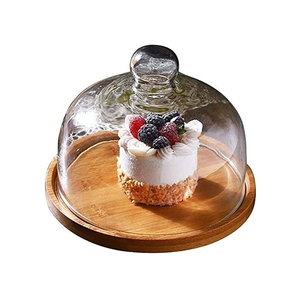 Calidad estándar de madera de acacia pastel y Cupcake servidor plato caja panadería pastel cúpula con placa de madera - Product Image 1
