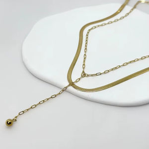 สร้อยคอเส้นใยสเตนเลสสตีลสองเส้นสำหรับฤดูร้อนสร้อยคอแฟชั่นแบบเรียบง่าย - Product Image 1