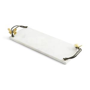 Elégant plateau de service en marbre blanc avec poignées en émail de fleurs sauvages dorées Décoration intérieure décorative de luxe pour les mariages Prix d'usine - Product Image 4