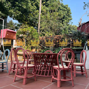 2025 mejor venta Rosa redondo RattanJoyKids conjunto cómodo y seguro sostenible mesas de ratán sillas para niños para sala de estar Cocina - Product Image 2