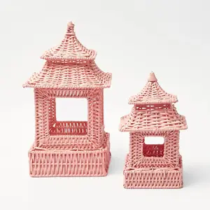 Objets de lanterne de pagode en rotin rose naturel tissé à la main ornements de sculpture pour décorations de table pour décor d'événement de table