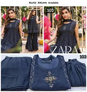 Meilleur Tissu Nouvelle Arrivée Premium Georgette Broderie Travail Kurti Pantalon Avec Dupatta Fabricant De Mode Pour Femmes - Product Image 3