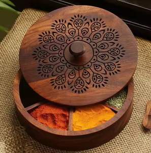 Caja de Especias de Madera de Estilo Vintage, Estante para Especias, Contenedor Masala Dabba, Caja para Especias con Compartimentos Divididos - Product Image 2