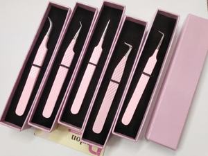 Pinzas de pestañas de Color Rosa profesionales de acero inoxidable de agarre fuerte Pinzas de pestañas clásicas y de volumen - Product Image 3