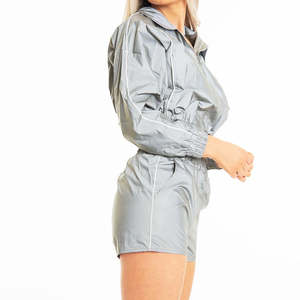 Custom <b>Women</b> Colour Block Windbreaker Tracksuit Streetwear Front Pocket Polyester <b>Half</b> <b>Zip</b> up Oversized Windbreaker Short Set - Product Image 3