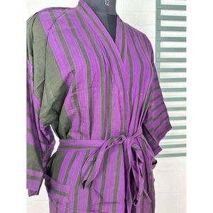 Vintage Boho Summer Open Jacket Recycled Pure Cotton Tie-Dye House <b>Robe</b> <b>Beach</b> Coverup in Purple Black Swimsuit Cover Ups - Product Image 4