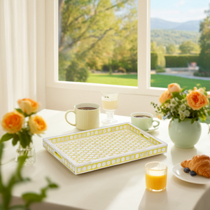 Luxury Yellow Hexagon Resin Serving Tray Decorative <b>Coffee</b> <b>Table</b> Ottoman Vanity Organizer Handcrafted Home Decor Display Accent - Product Image 3