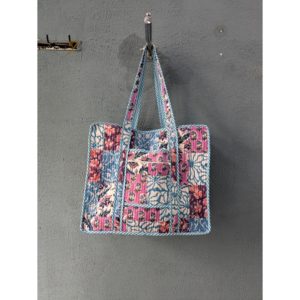 Handmade Cotton Block Print <b>Weekender</b> Luxury Duffle Tote <b>Bag</b> Large Quilted Zipper Closure Patchwork <b>Travel</b> Shopping Gift - Product Image 1