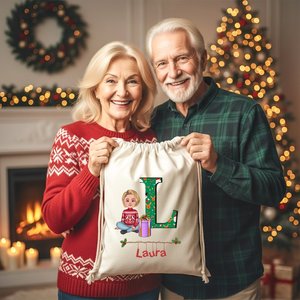 Personalized Cute Cartoon Character <b>Christmas</b> Drawstring Gift Bag Initial Name Customization for <b>Kids</b> Family <b>Christmas</b> <b>Present</b> - Product Image 4