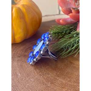 Navajo Sterling Silver Cluster <b>Ring</b> with <b>Lapis</b> and Mother of Pearl Size 10.5 - Product Image 4